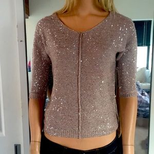 Beautiful New With Tag  Taupe Sequin 3/4 Sleeve Sweater